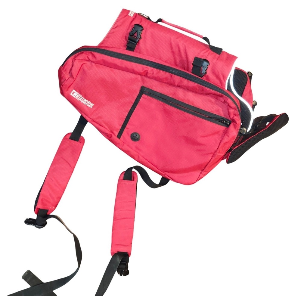 Canine Equipment Red‎ Dog Backpack Harness Saddle Bag Hiking Camping Adjustable